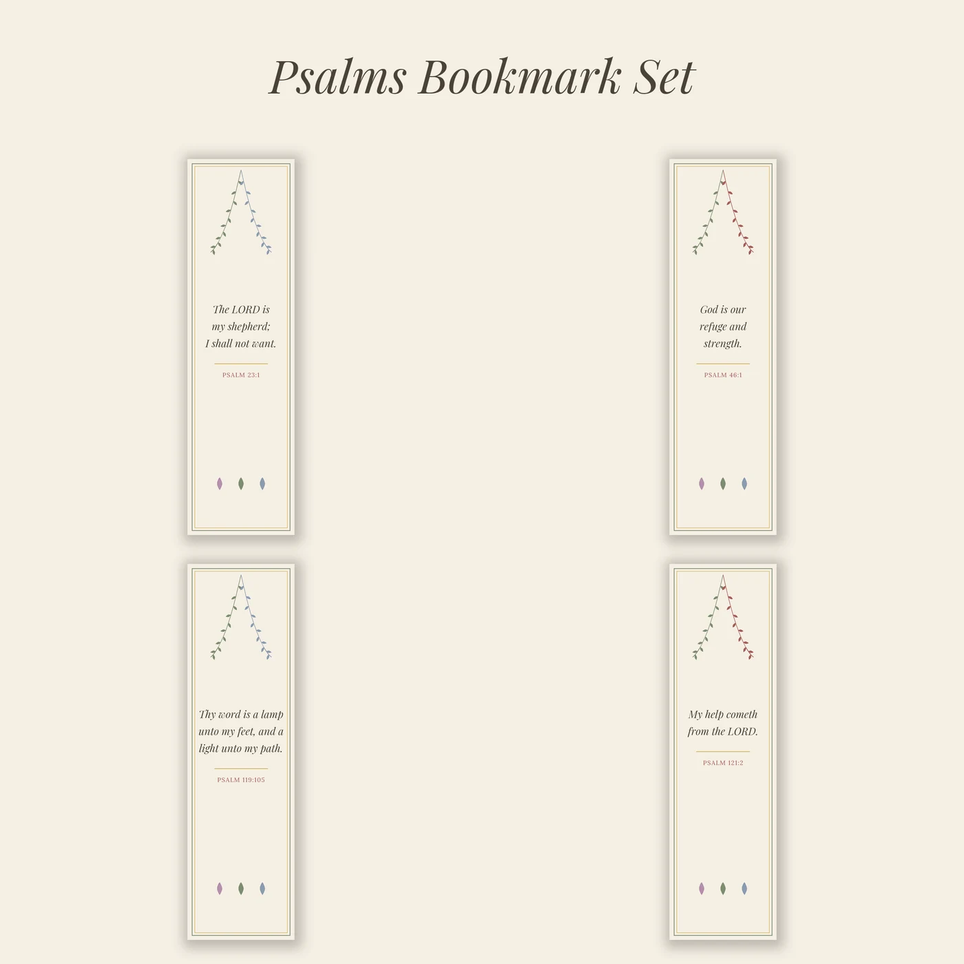Set of four vintage-inspired Psalms scripture bookmarks